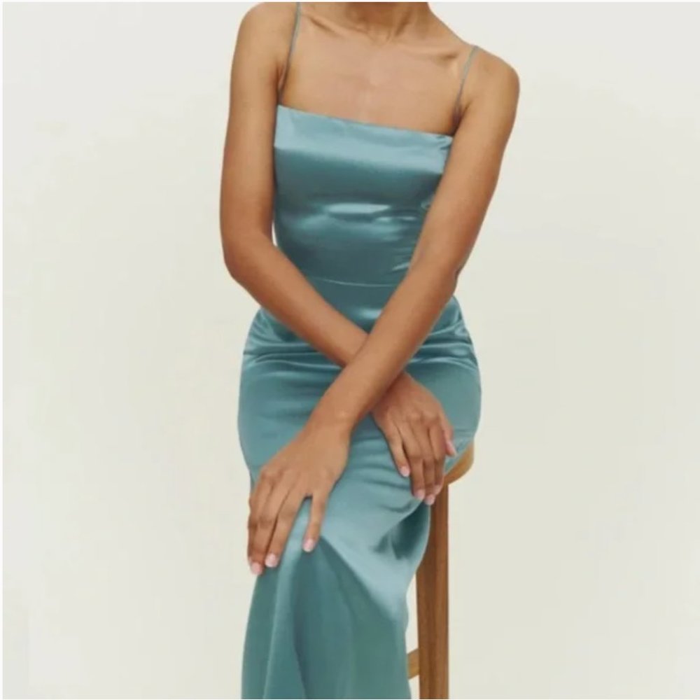 REFORMATION FRANKIE DRESS, VERDIGRIS, 0